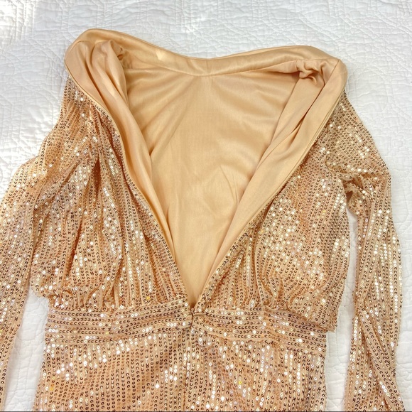 NWT boutique party dress! Gold sequin ruched party dress, sexy & sleek sz small - Picture 7 of 10